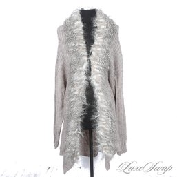 BRAND NEW WITHOUT TAGS 3K FASHION TAUPE MARLED OATMEAL KNITTED FAUX FUR TRIM LONG CARDIGAN COAT PLUS SIZE