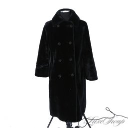 VINTAGE 1960S BORGANZA BY FAIRMOOR WOMENS BLACK PLUSH FAUX FUR LONG COAT