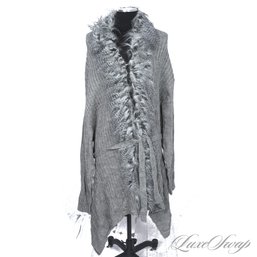 BRAND NEW WITHOUT TAGS 3K FASHION TAUPE MARLED HEATHER GREY KNIT FAUX FUR TRIM LONG CARDIGAN COAT PLUS SIZE