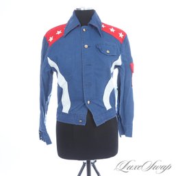 AN EXTREMELY KILLER VINTAGE 1970S / 1980S RED WHITE AND BLUE PATRIOTIC / TEXAS THEMED STARS  STRIPES JACKET S