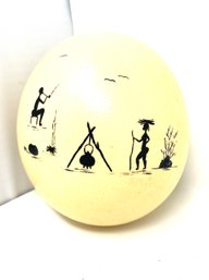 GREAT HAND MADE & PAINTED CERAMIC LARGE EGG DEPICTING INDIGENOUS PEOPLES