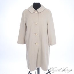VINTAGE 1960S MCCURDEYS 100 PERCENT PURE CASHMERE OATMEAL FAWN FLANNEL UNSTRUCTURED LONG COAT FITS ABOUT L