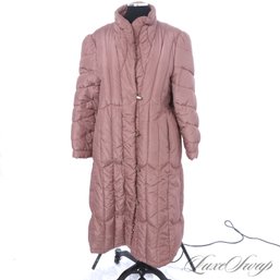 DEFNITIVELY 1980S VINTAGE DEVINI MAUVE CHEVRON QUILTED PADDED 'MARSHMALLOW' LONG COAT 16