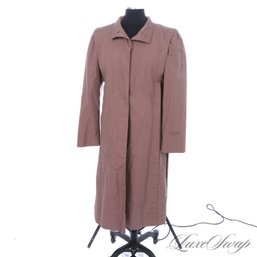 VINTAGE 1980S GALLERY MATTE MAUVE BELTED FUNNEL COLLAR LONG COAT 14