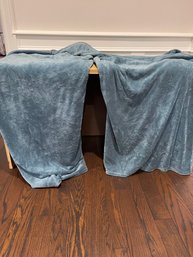 MOVIE NIGHT : LOT OF TWO PLUSH SNUGGLY FULL SIZE SLATE BLUE THROW / COUCH BLANKETS