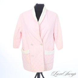 SHES A SWEETHEART! VINTAGE WOMENS PINK QUILTED WHITE TERRYCLOTH LINED APRES-SWIM JACKET