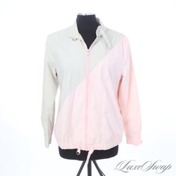 VERY NATIONAL LAMPOONS EUROPEAN VACATION! VINTAGE 1980S BIBI BROS BABY PINK AND GREY SPLIT WIND JACKET