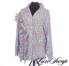 NWOT Nicopanda X Peacebird Blue Allover Flames Ruffled Windbreaker Jacket M NR