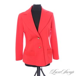 FANTASTIC FIT! VINTAGE AND MINT ARLENE LEVITAN FIRE ENGINE RED STRETCH MICROFIBER BIG LAPEL JACKET