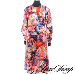 NWOT Nicopanda INSANE Multi Print Swirl Glossed Satin MA-1 Bomber Maxi Dress NR