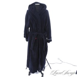 MEGA PLUSH! WOMENS TOMMY HILFIGER NAVY BLUE TERRYCLOTH HOODED POOL ROBE L/XL