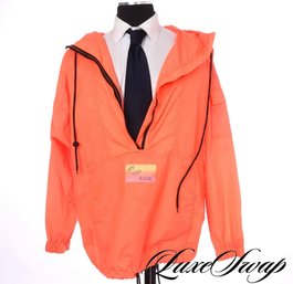 Vintage 1980s Off The Edge Hi-Viz Orange Hooded 1/2 Zip Surf Anorak Jacket M NR