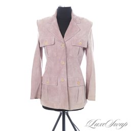 $3000 HOLLAND AND HOLLAND MUTED PALE MAUVE CHEVRE SUEDE 4 POCKET FIELD COAT 10