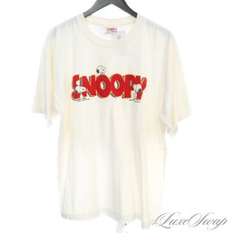 VINTAGE 1990S PEANUTS SNOOPY OFFICIALLY LICENSED WHITE FLOCKED LOGO TEE SHIRT XL MADE IN USA