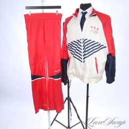 ORIGINAL VINTAGE 1980S OFFICIALLY LICENCED UNITED STATES OLYMPICS RED WHITE AND BLUE WIND TRACK SUIT XL