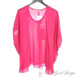 OUTSTANDING AND NEAR MINT RAMYBROOK MADE IN USA 100 PERCENT SILK HOT PINK DRAPED BOHO SHIRT OSFA