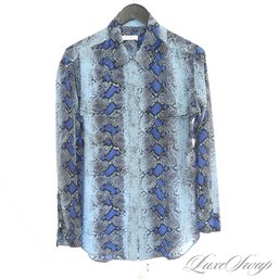 NEAR MINT AND EXPENSIVE RECENT EQUIPMENT FEMME 100 PERCENT SILK MULTI BLUE SNAKESKIN PRINT SHIRT M