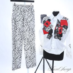 MISS THE 80S? VINTAGE 1980S ERA DEFINING MENAGERIEE WHITE PATCHWORK SNAKESKIN PRINT SHIRT / SPLATTER PANTS 16