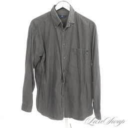 THESE ARE EXPENSIVE! MENS ZEGNA WASHED BLACK/GREY SELF STRIPED BUTTON DOWN SHIRT L