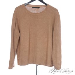 VERY EXPENSIVE AND RECENT JENNI KAYNE VICUNA BROWN CASHMERE BLEND SPLIT SIDE CREWNECK SWEATER XL
