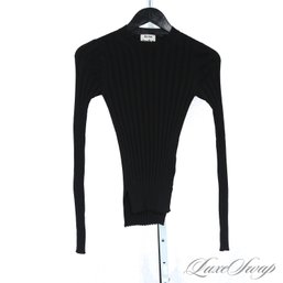 10/10 FIT ON THIS! ACNE STUDIOS SOLID BLACK STRETCH KNIT MERINO WOOL RIBBED MOCKNECK 'CARINA' SWEATER XS
