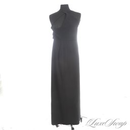 REALLY IMPRESSIVE AND NEAR MINT ALICE AND OLIVIA MIDNIGHT CREPE SLICED OPEN BACK HIGH SLIT EVENING GOWN