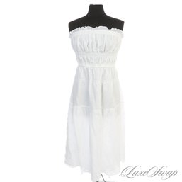 ENDLESS SUMMER! BEAUTIFUL AND NEAR MINT FRAME WHITE BREEZY RUCHED VOILE MAXI LONG DRESS M