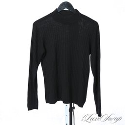 LIZ CLAIBORNE 100 PERCENT SILK BLACK RIBBED MOCKNECK SPRING WEIGHT SWEATER L