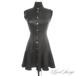 SERIOUSLY ITS LIKE BUTTER! RECENT AND NEAR MINT AMANDA UPRICHARD NY BLACK VEGAN LEATHER BUTTON FRONT DRESS S