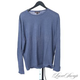 MODERN AND SUMMER PERFECT MENS MICHAEL KORS SLATE BLUE LINEN COTTON ROLLED EDGE CREWNECK SWEATER XL