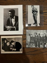 LOT OF 4 BLACK AND WHITE PHOTOGRAPHS OF MUHAMMAD ALI, ONE INCLUDING MALCOLM X, ONE HAS THE ALI ESTATE COA