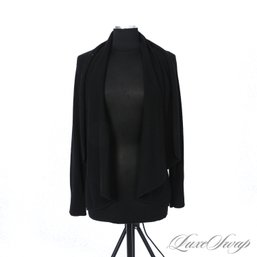 OH GOODNESS YES! RECENT SAKS FIFTH AVENUE 100 PERCENT CASHMERE BLACK BUTTONLESS SWING CARDIGAN L