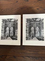 LOT OF 2 HAND SIGNED BLACK AND WHITE PHOTOGRAPHS OF NEW YORKS BROOKLYN BRIDGE