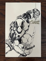 LARGE HAND SIGNED BLACK AND WHITE COMIC BOOK PRINT OF DAREDEVIL BY ARTIST UNKNOWN