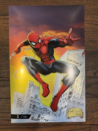 LIMITED EDITION HAND SIGNED NUMBER 1 OF 100 SPIDERMAN COMIC BOOK ART PRINT BY REILLY BROWN