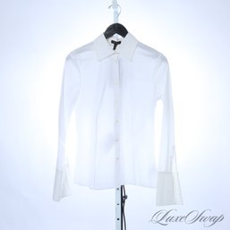 ETERNAL ESSENTIAL! BRAND NEW WITH TAGS $695 ESCADA SOLID WHITE FITTED STRETCH POPLIN SHIRT 34