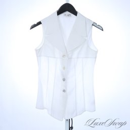 SPRING PERFECT! ESCADA ELEMENTS SOID WHITE SLEEVELESS LIGHTWEIGHT POPLIN SHIRT 34 (EU)