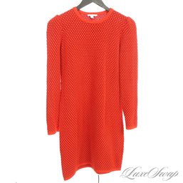 NEAR MINT AND RECENT COS COLLECTION OF STYLE HI-VIZ ORANGE / CRIMSON BUBBLE KNIT SWEATER DRESS XS