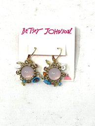 #3 Y2K CLASSIC! WOMENS BETSEY JOHNSON FLORAL METAL ACCENTED HANGING EARINGS