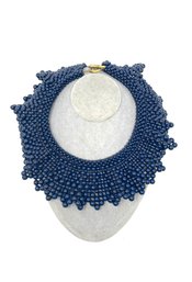 #4 AWESOME WOMENS HEAVY & BOLD NAVY INTERLOCKING BEADED NECKLACE