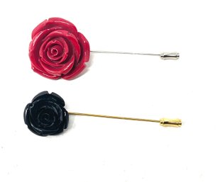 #5 PROM NECESSITIES! LOT OF 2 RED & BLACK ROSE BUOTONNIERES