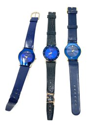 #15 THE BEST DIAL COLOR!! LOT OF 3 DEEP BLUE QUARTZ WATCHES