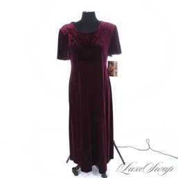 LOVE THE GOTH 90S! VINTAGE DEADSTOCK NEW WITH TAGS 1990S Y2K GOTH BURGUNDY STRETCH VELVET CAP SLEEVE DRESS 14