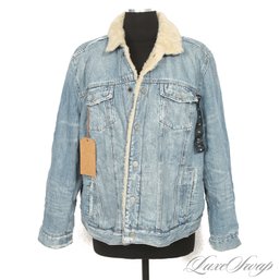 ADORABLE! BRAND NEW WITH TAGS LUCKY BRAND FADED WASHED DENIM SHERPA FLEECE LINED TRUCKER JEAN JACKET WOMENS 2X
