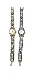 #19 LOT OF 2 WOMENS WHITE DIAL QUARTZ WATCHES ON METAL BRACLETS - 1 IN TWO TONE