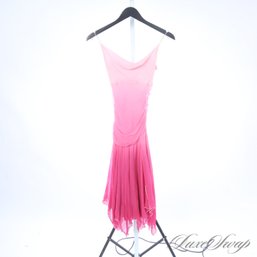 SUMMER PERFECT DIANE VON FURSTENBERG 100 PERCENT SILK GRADIENT DIP DYE PINK CRIMPED CHIFFON LONG DRESS 10