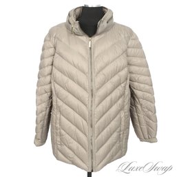 MODERN MICHAEL KORS SMOKED TAUPY GREY PACKABLE LIGHTWEIGHT DOWN FILL QUILTED SHORT COAT WOMENS XL