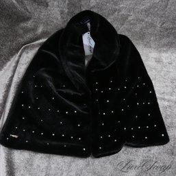 PERFECT GIFT! SUUUUPER SOFT NEAR MINT KARL LAGERFELD BLACK PLUSH SILVER STUDDED SCARF
