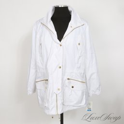 BRAND NEW WITH TAGS $228 VIA SPIGA PURE WHITE UNLINED UNSTRUCTURED GOLD HARDWARE SPRING COAT XL
