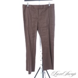 WHAT A FIT! ELIE TAHARI CHOCOLATE BROWN LINEN BLEND BOOT CUT UNLINED SLUBBY PANTS 8